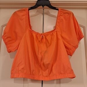 Universal Thread Ruched Cropped Top Flutter Oversized Sleeves Bright Orange